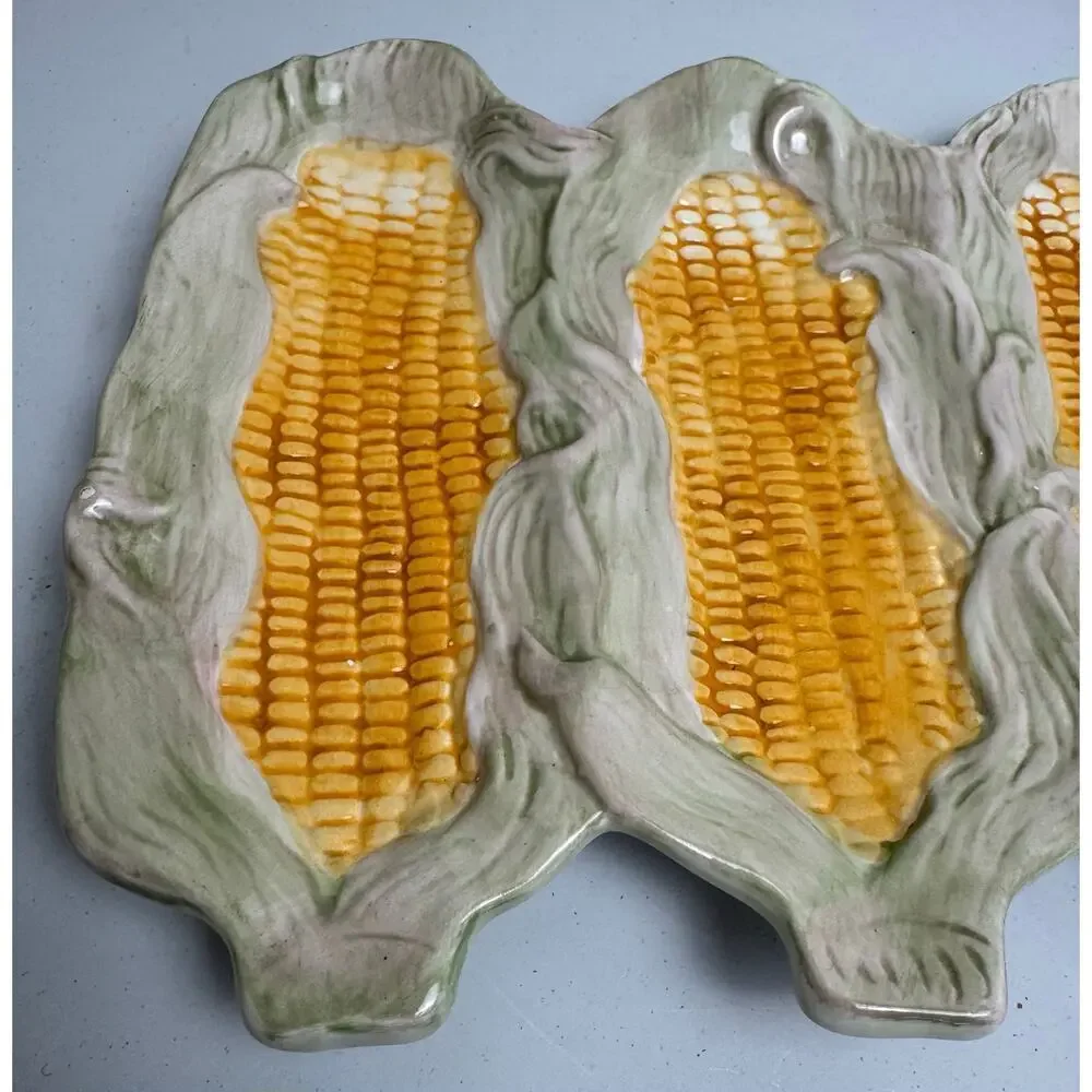 ND Exclusive Corn on the Cob Serving Platter Majolica MCM Farmhouse Summer VNTG